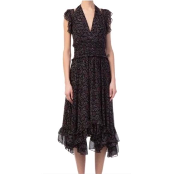 Ulla Johnson 4 Aviva 100% Silk Ruffle Midi Dress Backless Romantic Maxi Black - Picture 4 of 14